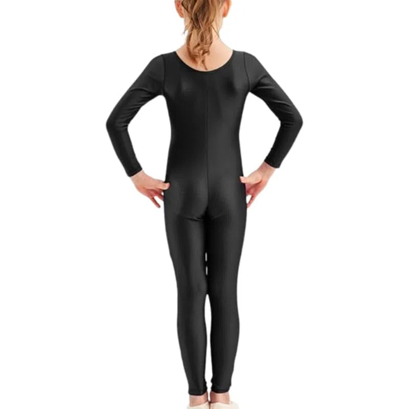 Damen Mädchen Kinder Glänzend Steigbügel Tanzkostüm Gymnastik Langarm Einteiler Catsuit