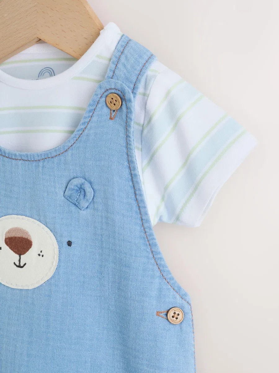 NEXT Baby Jungen Baby Latzhose aus Webmaterial und Bodysuit im Set