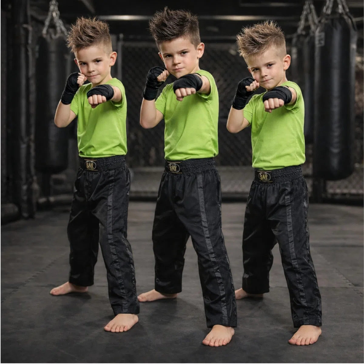 Bay Netz Mesh Kickboxhose Kampfsporthose Schwarz lang Mesh-Netzeinsatz Kontraststreifen in Schwarz seitlich Polyester Erwachsene Damen Herren Kinder Jungen Mädchen Größe L (180)
