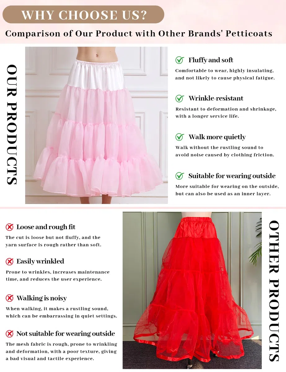 BEAUTELICATE Petticoat Unterrock Lang Tüll Reifrock A Linie 50er Jahre Petticoat Crinoline für Hochzeit Brautkleid Rockabilly Kleid Karneval Halloween S-XXL