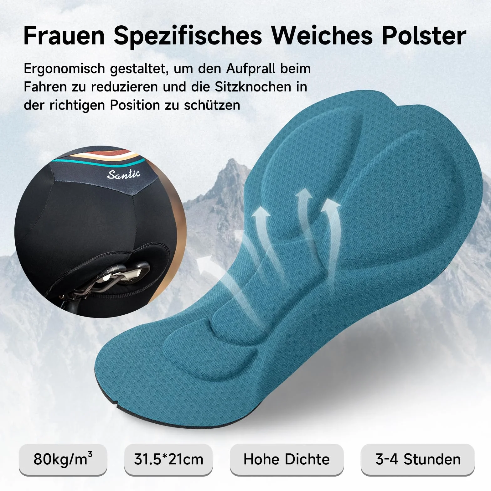 Santic Fahrradhose Lang Damen Gepolsterte Thermo Winter Radhose Sitzpolster Reflektierend Radsport Lange Leggings Hosen