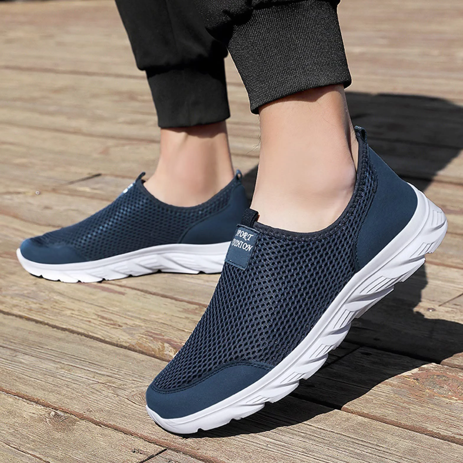 Schuhe Ohne Schnürsenkel Herren, Slip On Sneaker Herren, Atmungsaktive Sportschuhe Leicht Halbschuhe rutschfest Sommerschuhe Einfarbige Joggingschuhe Schlupfschuhe Breeze Schuhe für Freizeit, Camping