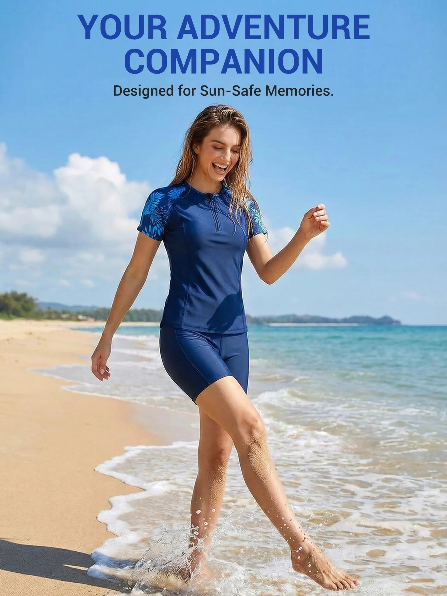 Owntop UV Rashguard Set Damen 3-teilig – Kurzarm Schwimmshirt mit Tanktop & Badehose, Schnelltrocknende Swimwear mit UV Schutz für Strand Schwimmen Wassersport