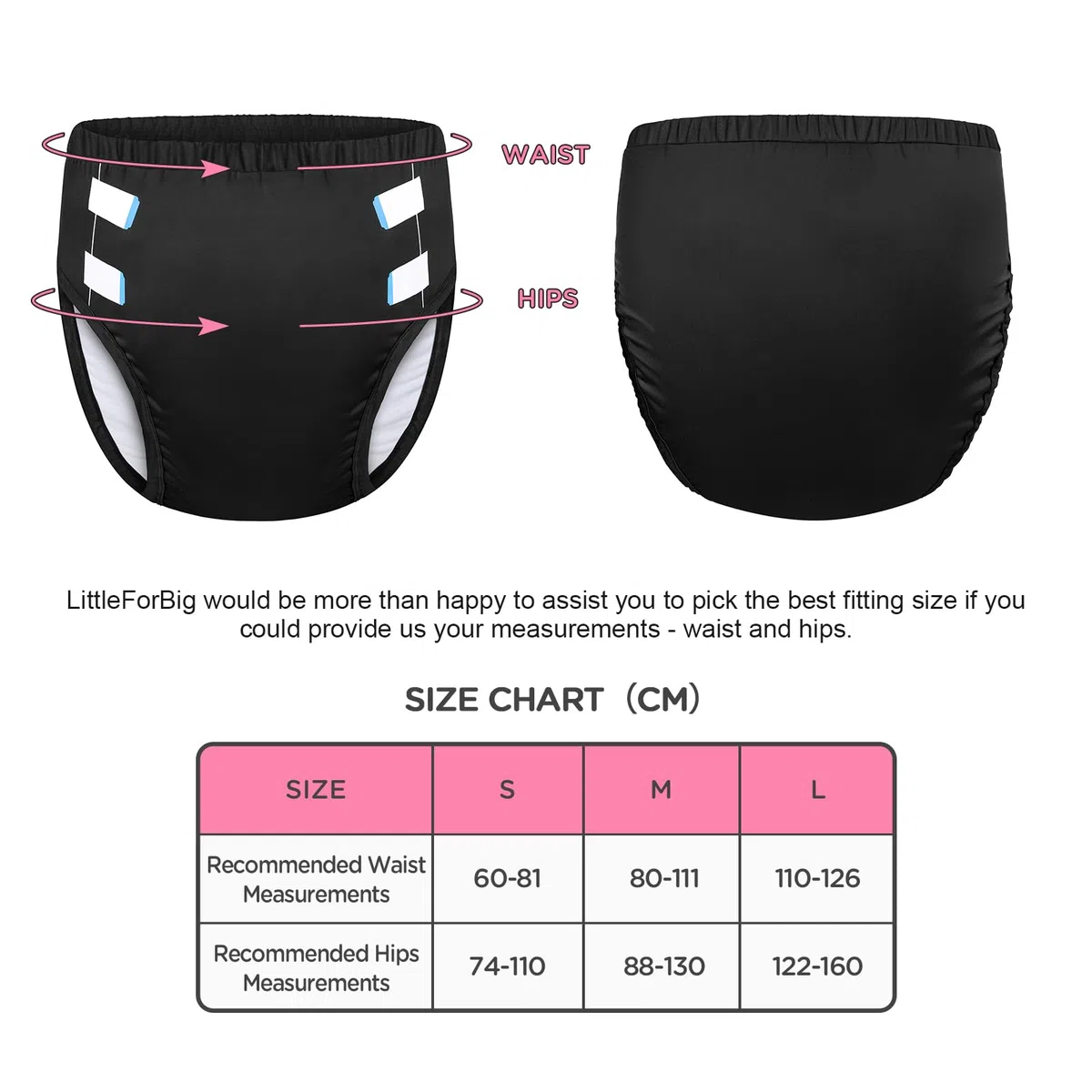 LittleForBig Weiche Seidiges Unterwäsche Bequeme Waschbare Wiederverwendbare Primary Comfort Cloth Trainingshosen für Erwachsene Schwarz S