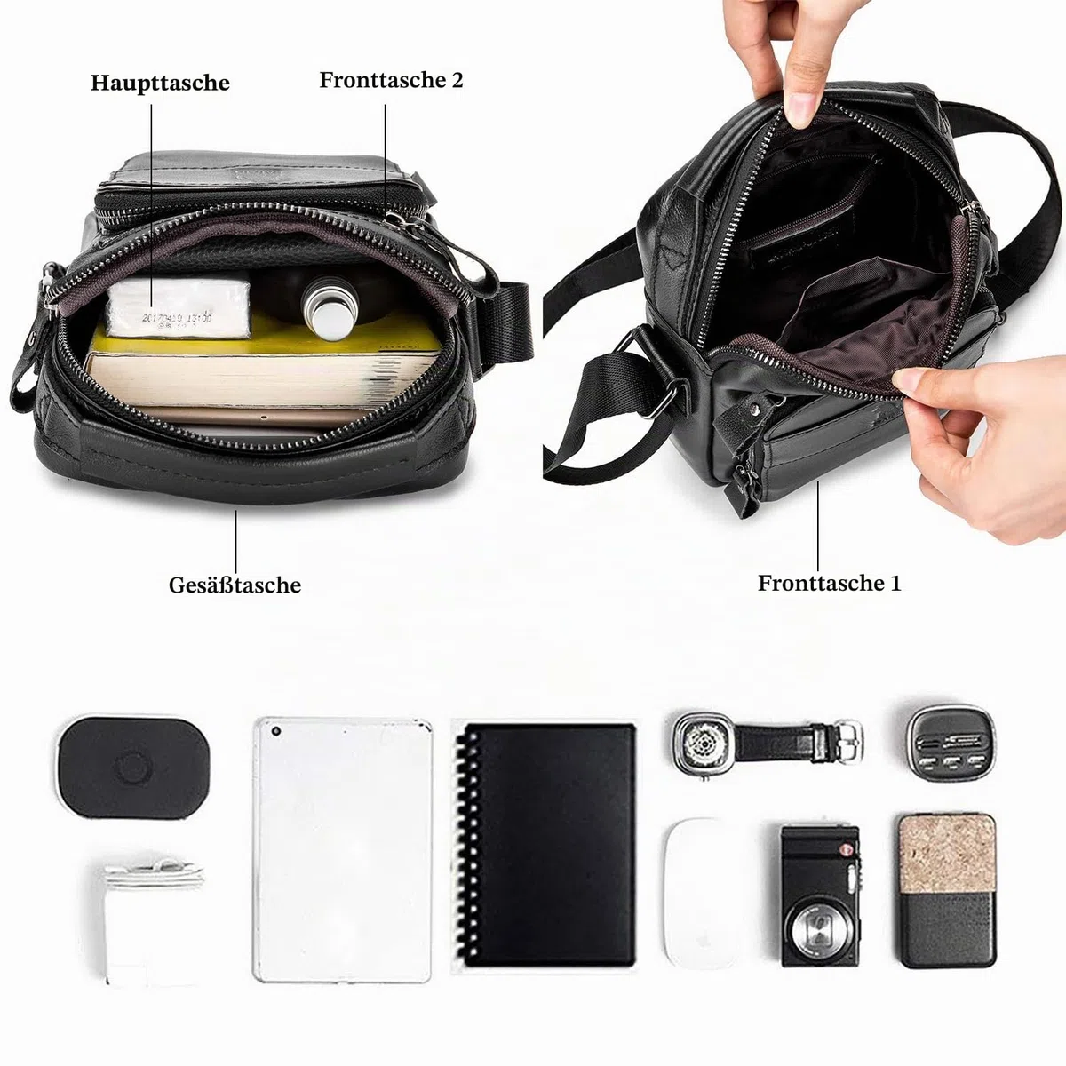 BAIGIO Leder Umhängetasche Herren Schultertasche Vintage Männer Tasche Crossbody Bag Herrentasche zum Umhängen Ledertasche mit Verstellbarem Gurt für Business Arbeit Reise