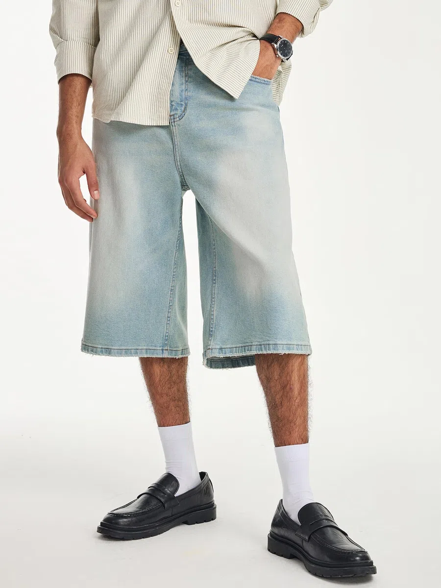 JMIERR Jeans Shorts Herren 3/4 Baggy Kurze Hosen Sommer Casual Weite Bermuda Kurze Jeans Herren Stretch Y2K Streetwear Denim Shorts Loose Fit Freizeithosen