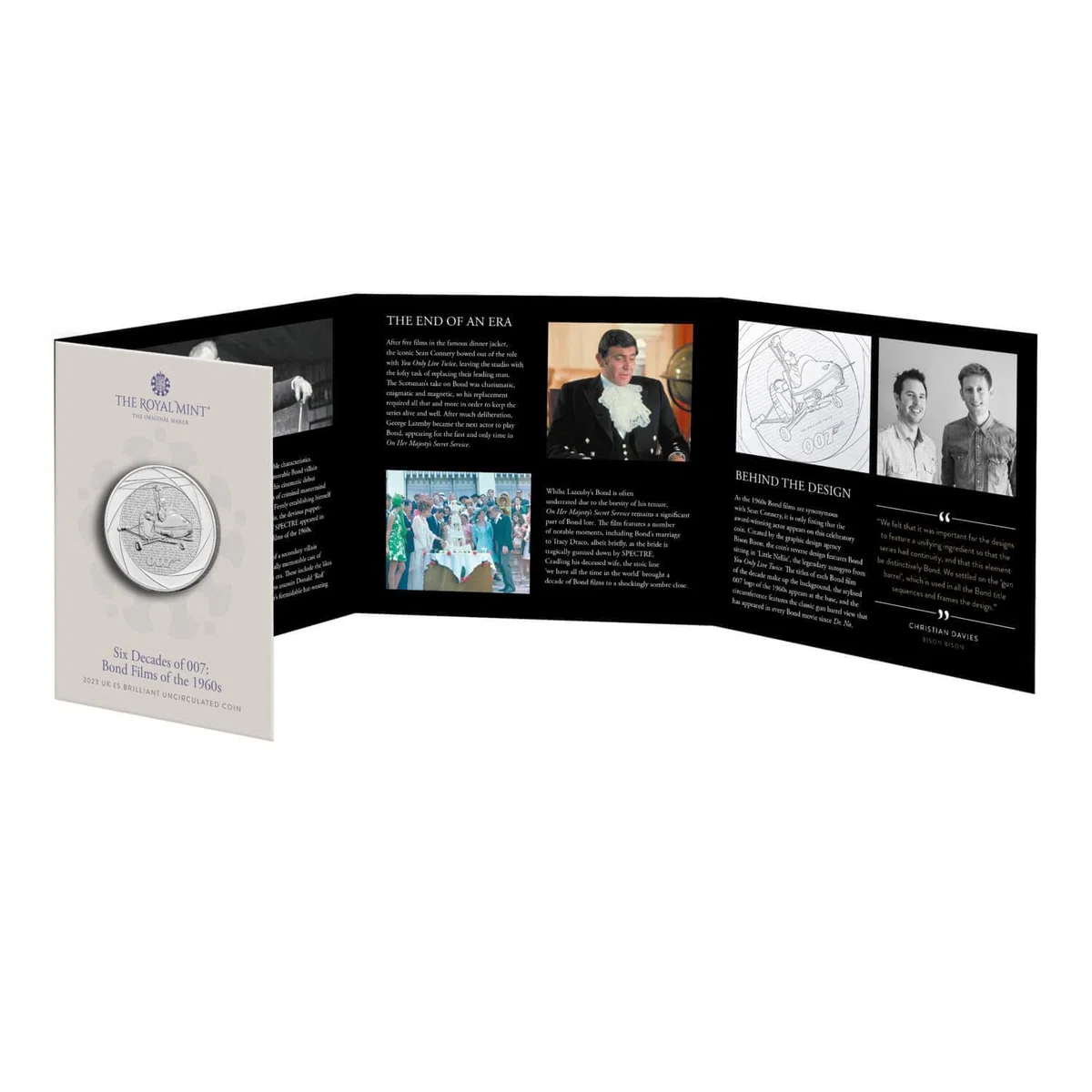 CrawleyCoins 2023 Six Decades of James Bond 007 - 1960 £5 brillante unzirkulierte Münze in Minzpackung
