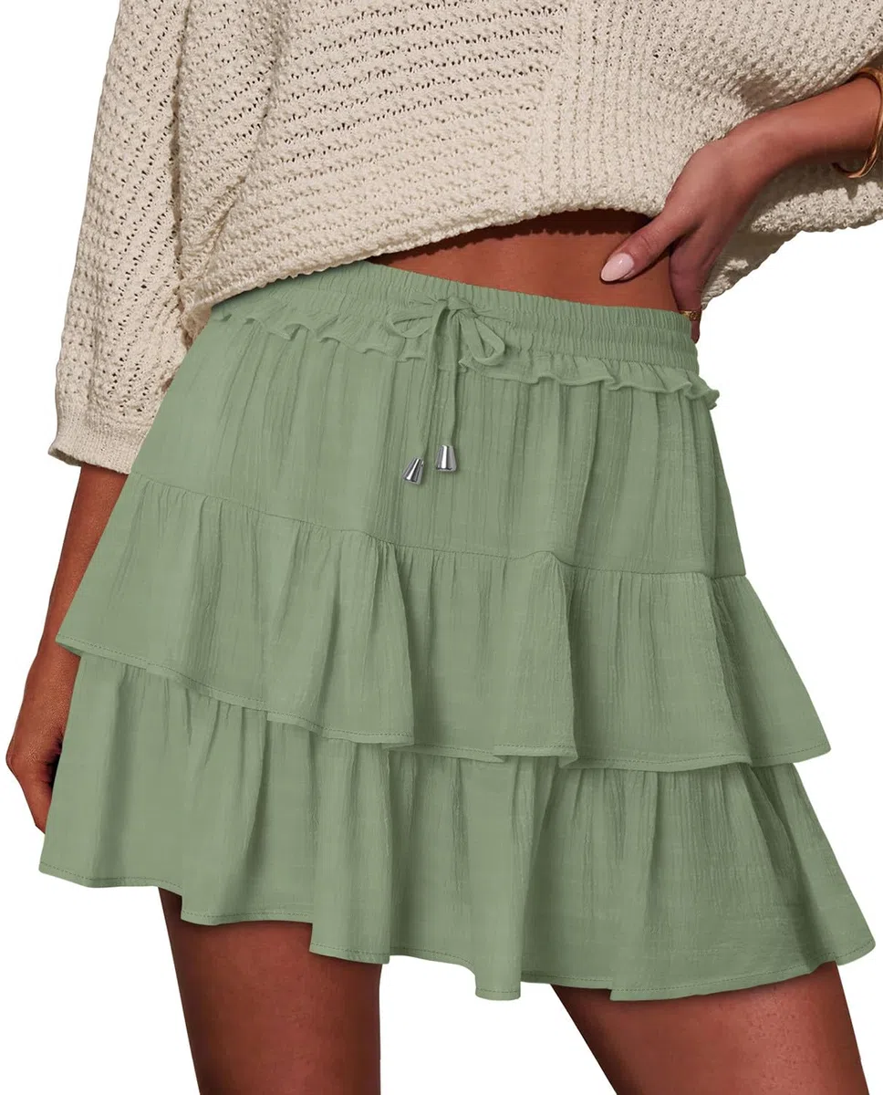 onlypuff Flowy Shorts für Damen, Rüschen-Skorts, gestuft, Teenager, Mädchen, Country-Konzert-Outfits, Golf, Tennis, Skort unter Pullover, Rock