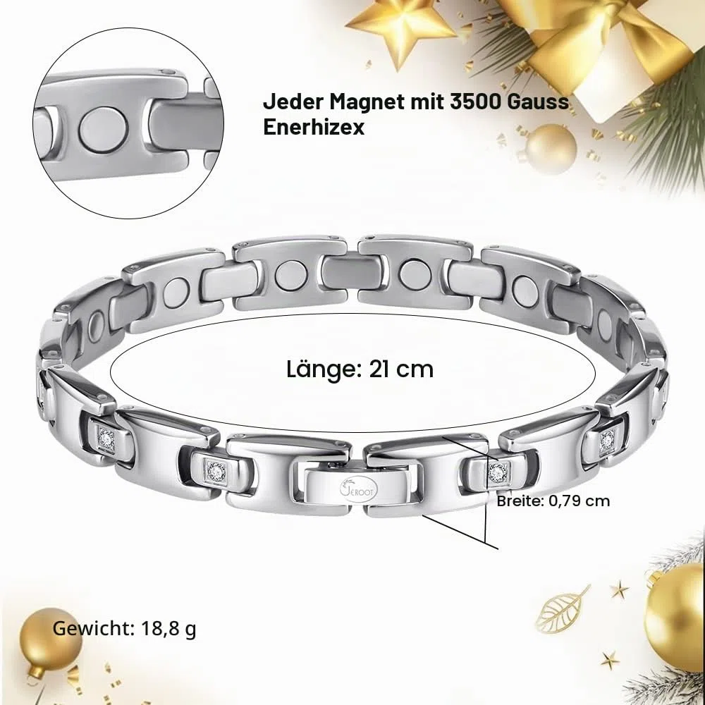 JEROOT Titan-Magnetarmband für Damen, verstellbare Größe, 3500 Gauß-Magnete, Zirkonia, Geschenkbox inklusive Silber (3500 Gauss)