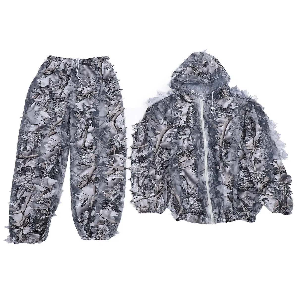 Dilwe Snow Wild Ghillie Suit 3D-Blatt-Jacken- und Hosen-Set für die Jagd, 3D-lebensechter Schnee, Atmungsaktiv und Weich, Freie Größe, Männer und Frauen