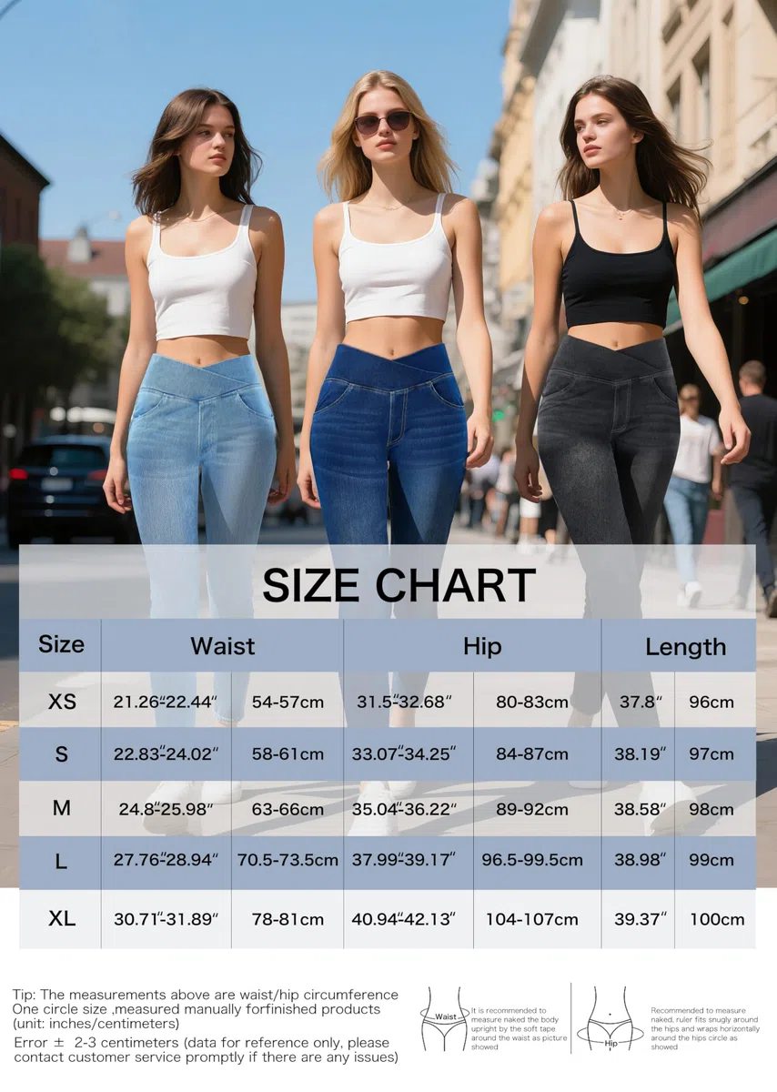 LaiEr Damen V Crossover Skinny Jeans Hohe Taille Bauchkontrolle Casual Fitness Leggings, Weich und elastisch Casual Faux Denim Print mit Seitentaschen