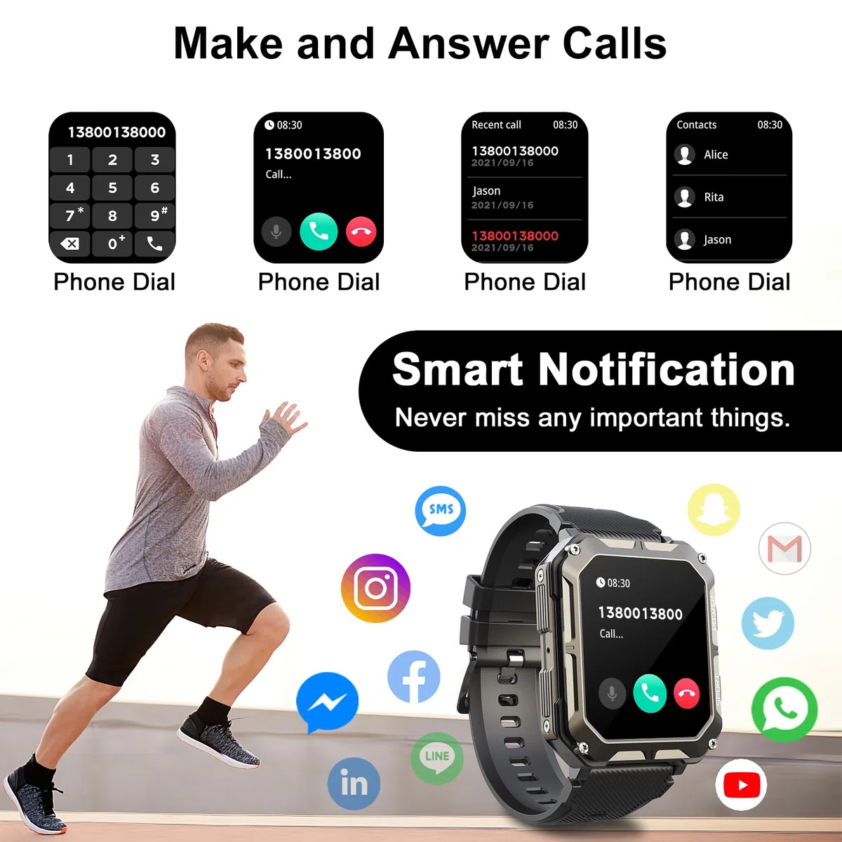 Blackview Smartwatch Herren, Fitnessuhr mit Bluetooth Anruf Sprachassistent, 1,83'' HD-Touchscreen, IP68 Wasserdicht, Sportuhr, 123 Sportmodi, Pulsmesser, Schlafmonitor, Schrittzähler, für iOS/Android