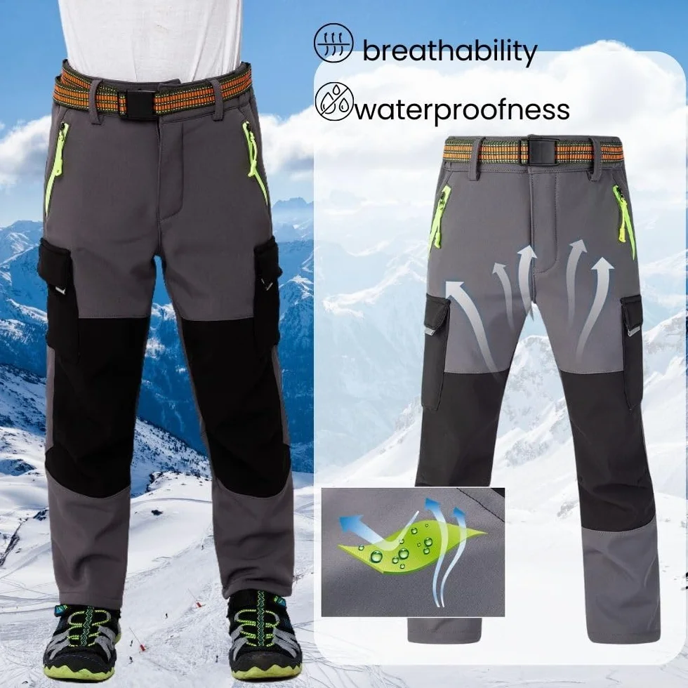 wasserdichte Thermohose für Jungen und Mädchen, Schneehose, Winter Outdoor Hose, Gefütterte Cargohose, Kinder Softshell Skihose