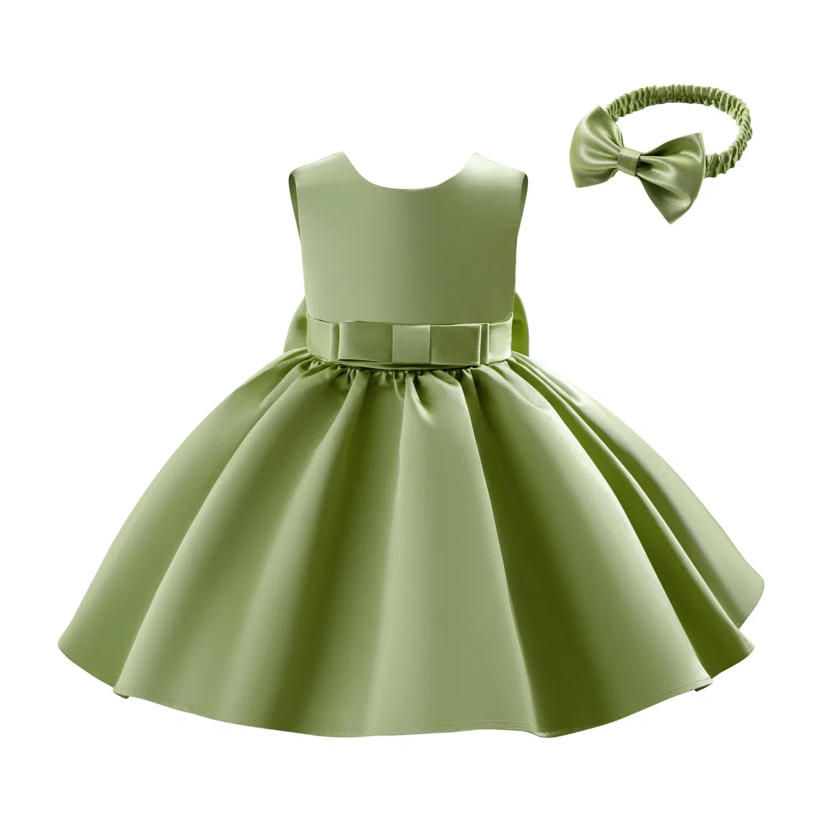 Miipat Baby Mädchen Kleid Satin Bowknot A-Linie Taufkleid Ärmellos Kleinkind Prinzessin Geburtstags Kleider Kinder Hochzeit Blumenmädchenkleid Festliches Partykleid