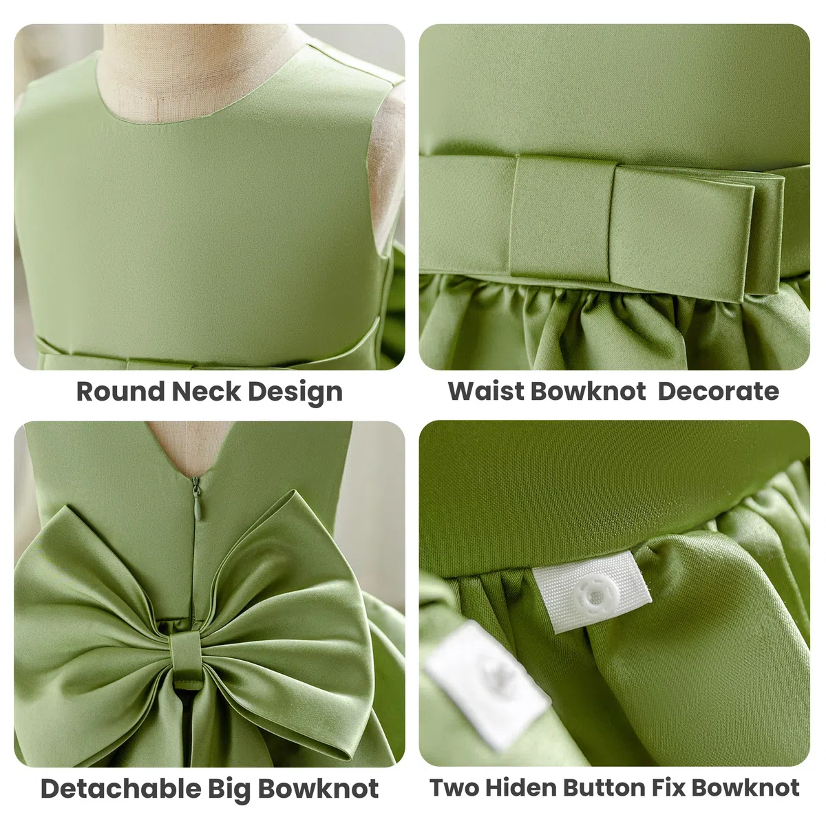 Miipat Baby Mädchen Kleid Satin Bowknot A-Linie Taufkleid Ärmellos Kleinkind Prinzessin Geburtstags Kleider Kinder Hochzeit Blumenmädchenkleid Festliches Partykleid