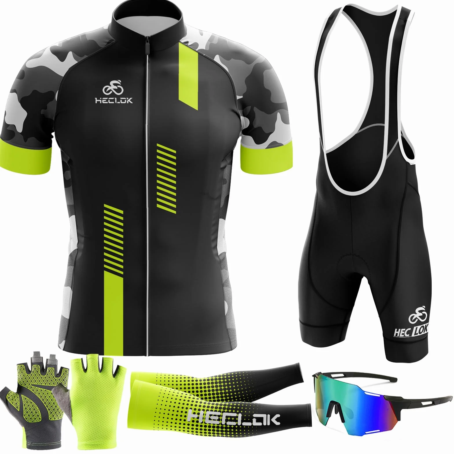 Herren Kurzarm Fahrrad Trikot Set,2024 neu Radtrikot Set Herren Kurzarm mit Atmungsaktiv Schnell Trocknend Radtrikot Mit 9D Sitzpolster für MTB Rennrad Fahrradbekleidung Set