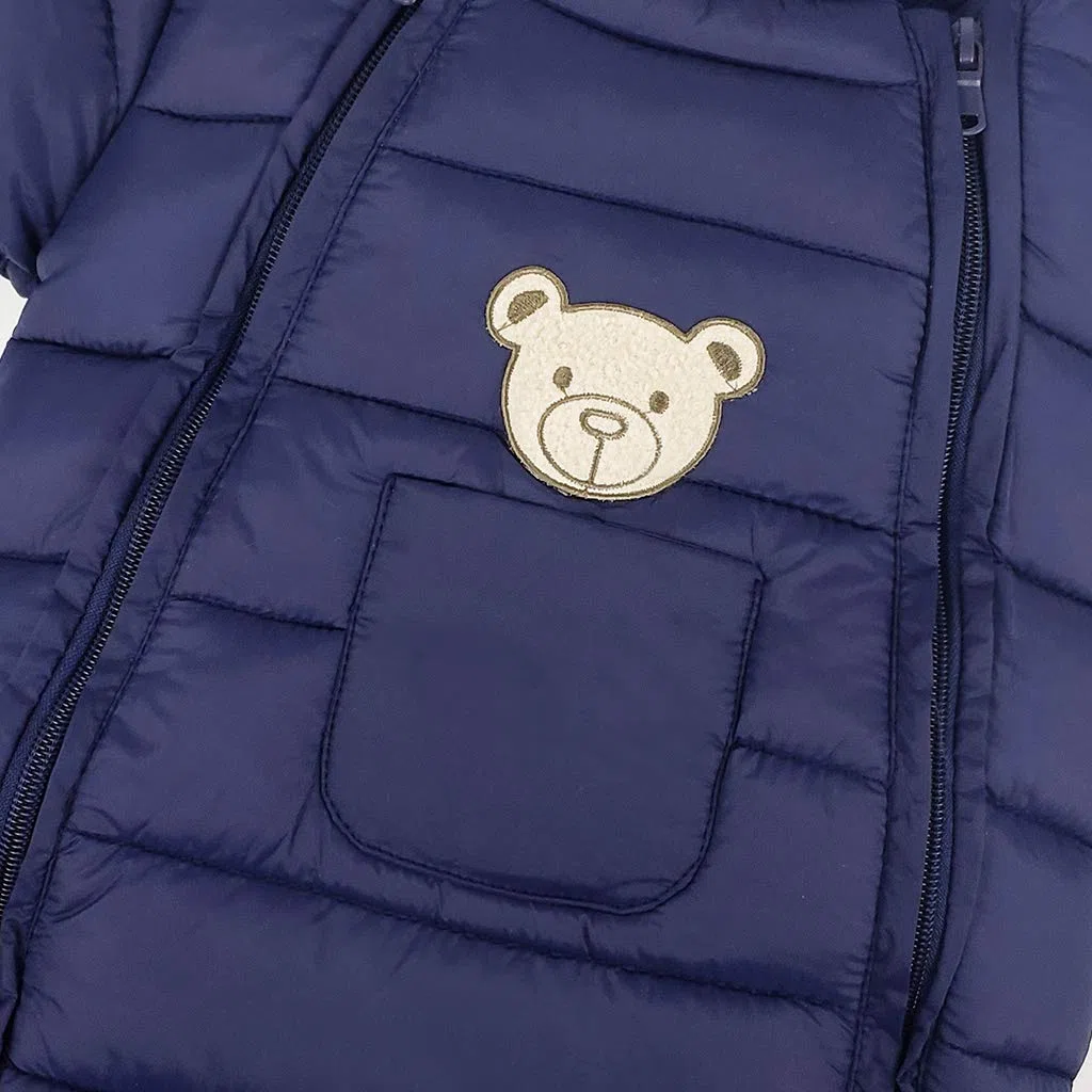 JiAmy Baby Winter Overall Mit Kapuze Schneeanzüge Outfits Bär Strampler Jungen Mädchen Spielanzug Marine 3-6 Monate