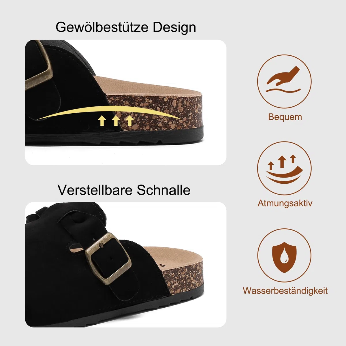 Unisex Clogs Pantoletten mit Kork Leder Hausschuhe Gartenschuhe mit Premium Fußbett