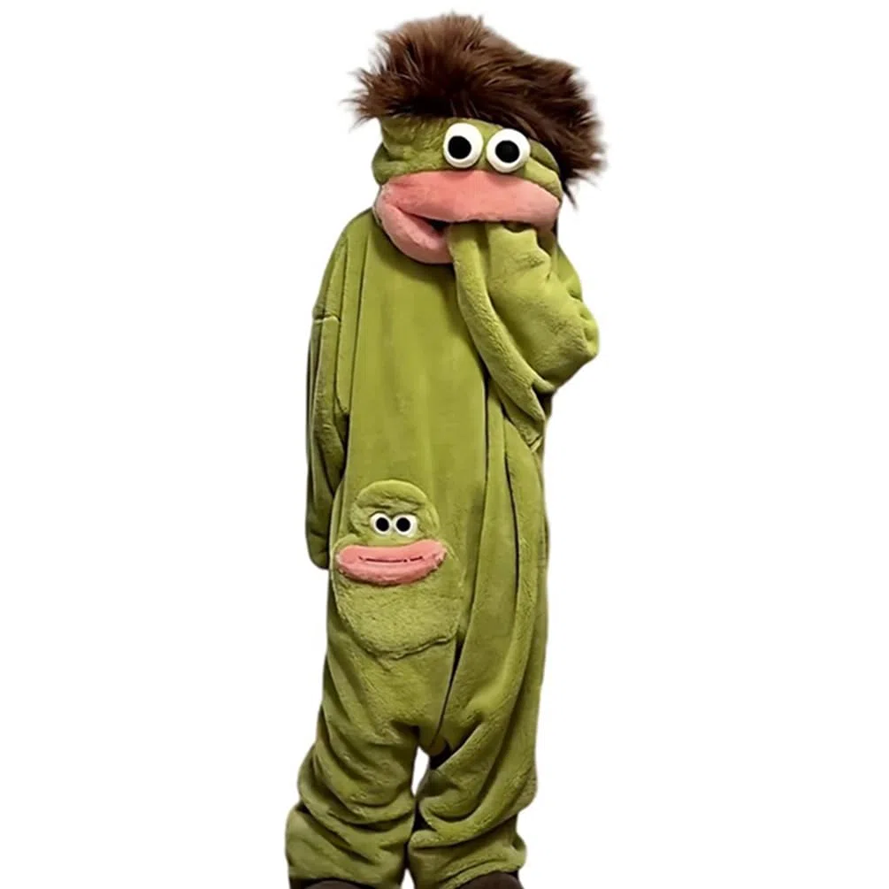 Silly Onesie Fleece Pajamas Adults Lustiger Schlafanzug Einteiler Cute Cozy Full Body Sleepwear Funny Animal Costume Loose Warm Soft Lustiger grüner Monster-Hoodie Taschen