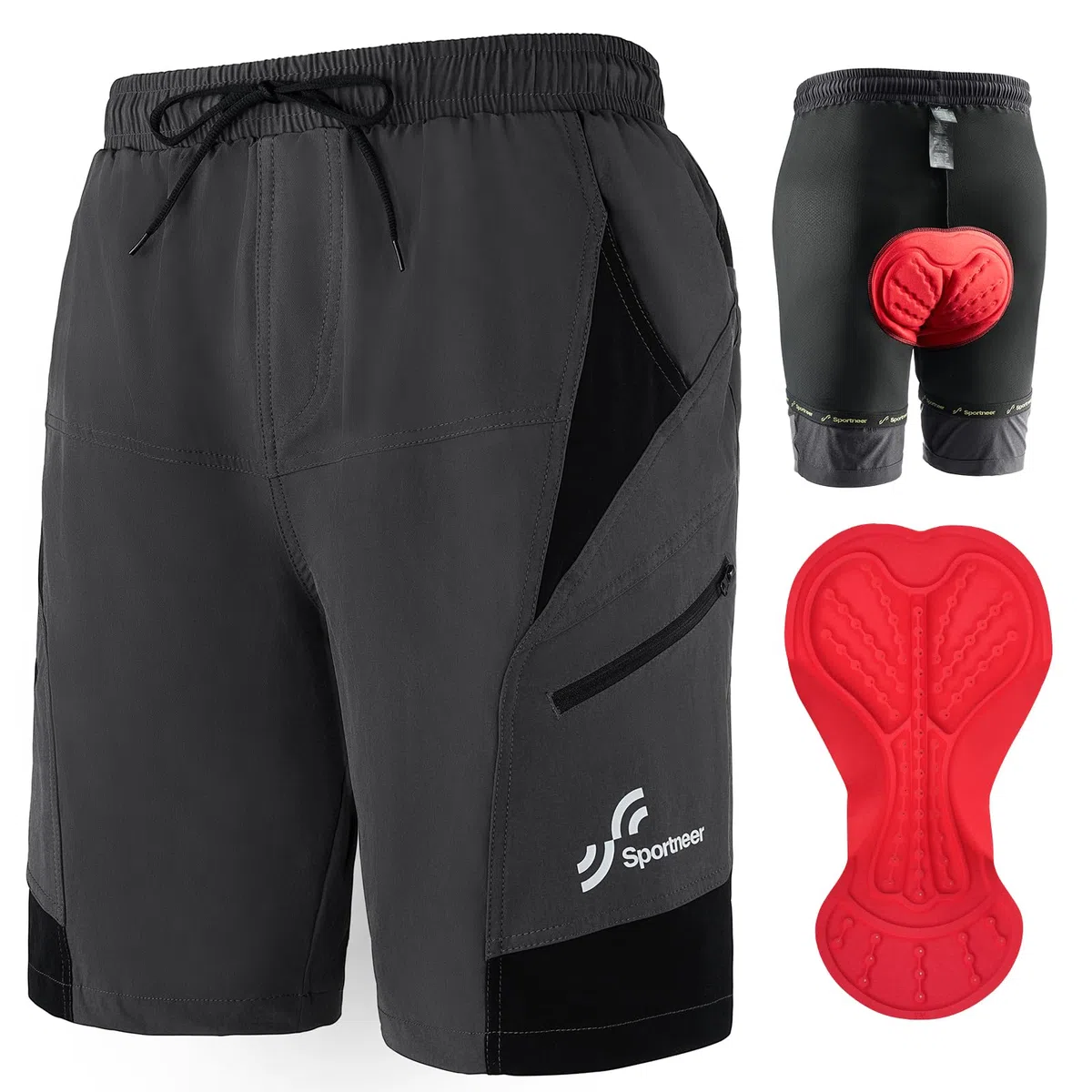 Sportneer MTB Radlerhose Herren Gepolsterte Radhose Herren Radlerhose 3D Gefüttert Mountainbike Radsport Sport Radfahren Outdoor