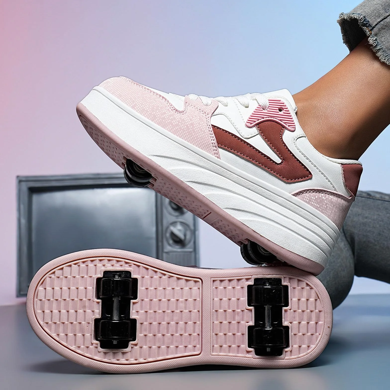 ENEN Schuhe mit Rollen für Mädchen & Jungen, Turnschuhe mit Rollen Versenkbarer mit 4 Rollen, Jugend Outdoor Turnschuhe 2-in-1 Roller Schuhe Turnschuhe Skateboardschuhe