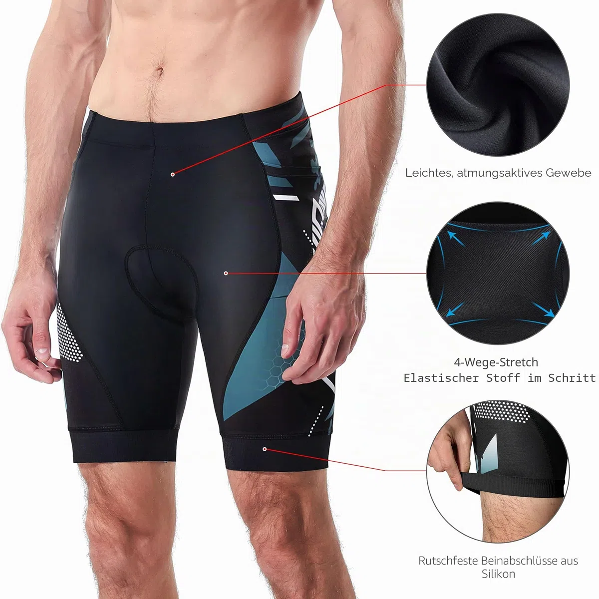 NICEWIN gepolsterte Mountainbike-Shorts für Herren, leicht, atmungsaktiv, für Radfahren, MTB, halblange Hosen mit Taschen