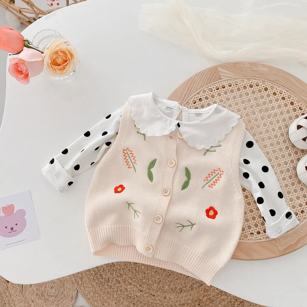 3 Monate-6Jahre Baby Mädchen Ärmellose Weste Strickjacke 68/74/80/86/92 weich Ärmellose Pullunder Strickweste mit Knopfverschluss Frühling Herbst 98/104/116/120