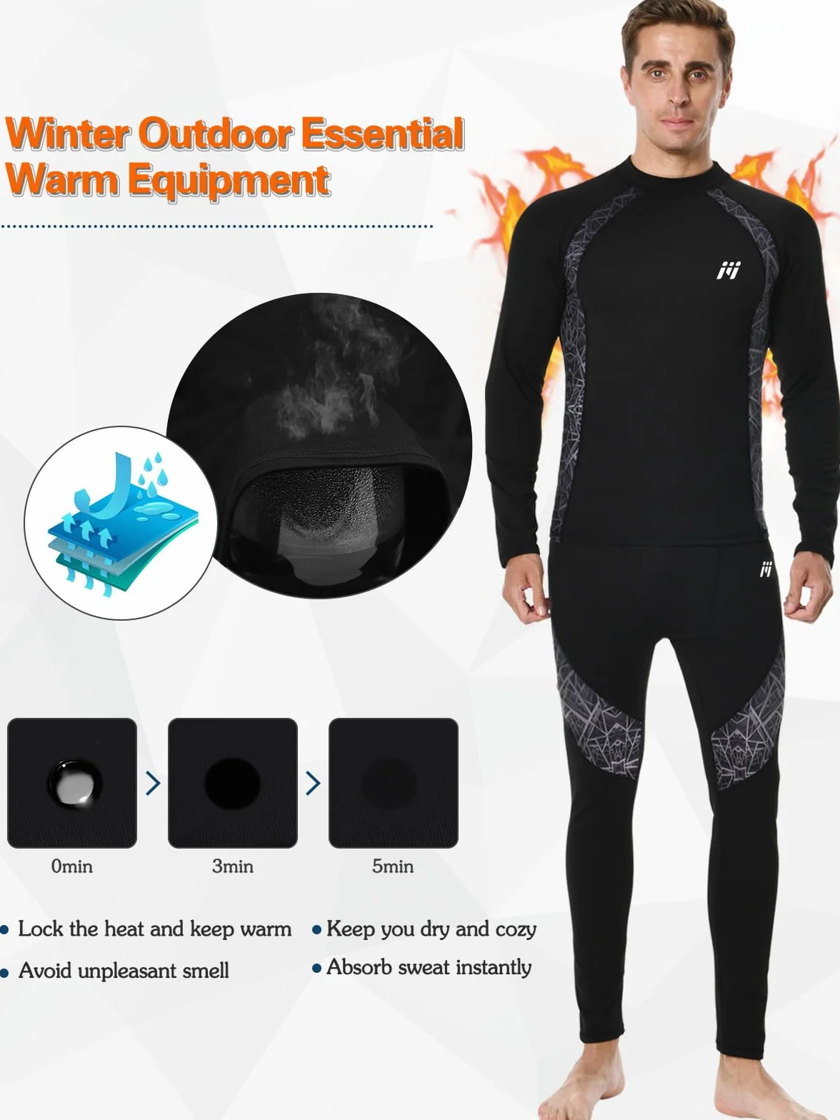 Herren Thermounterwäsche Herren Funktionsunterwäsche Atmungsaktiv Thermo Unterwäsche Baselayer-Set