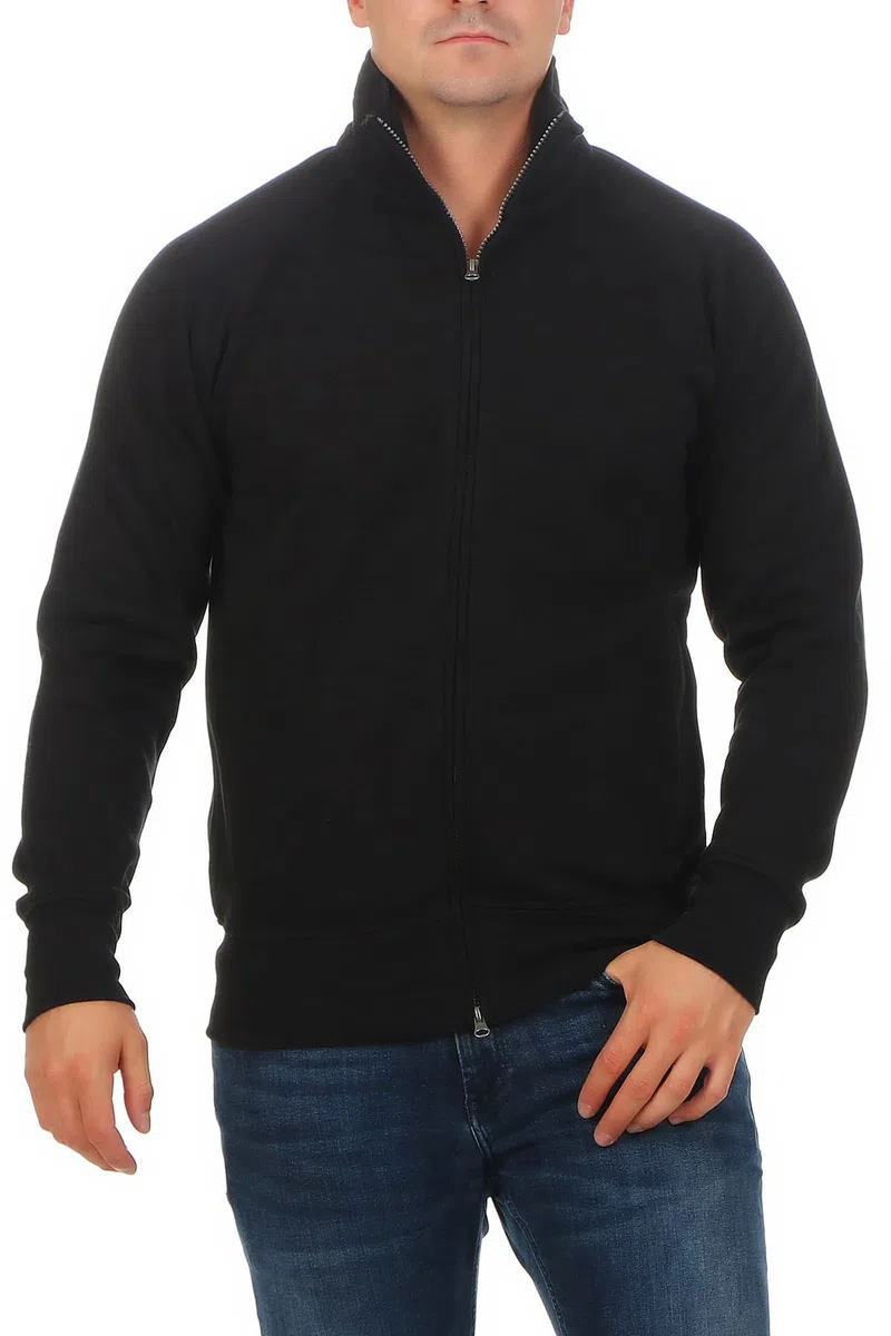 Herren Sweatjacke ohne Kapuze - Zip Hoodie Jacke mit Stehkragen aus Baumwollmischung - Regular Fit - innen weich gefüttert - Sweatjacke mit Zwei-Wege Reißverschluss - Übergröße bis Größe 5XL