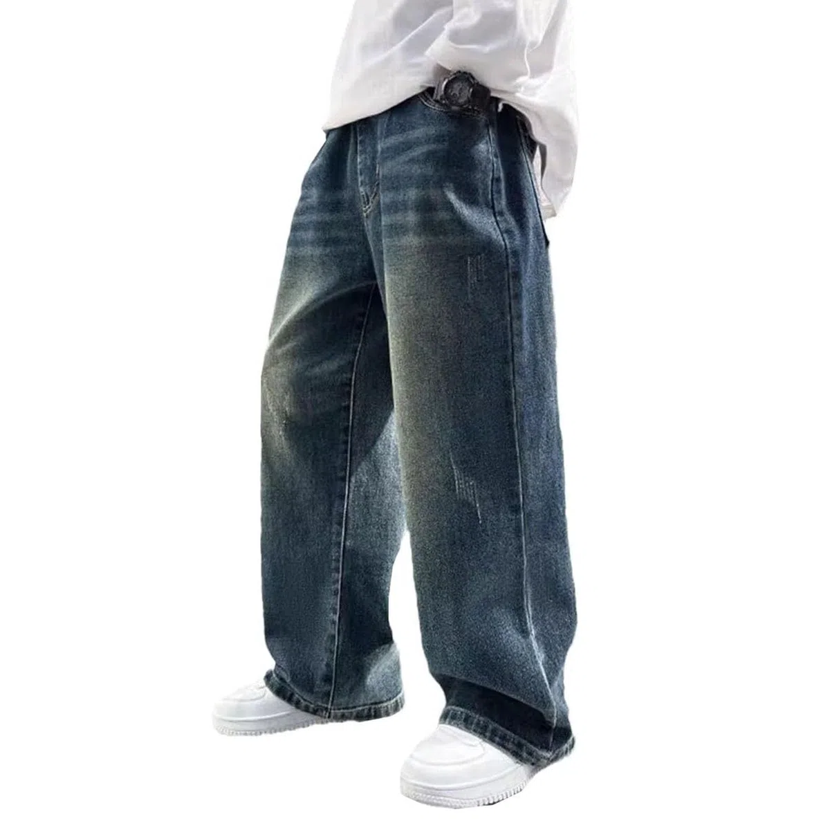 Generisch Jungen Jeanshose, Jungen Straight Leg Jeanshose Denim Hosen mit Elastischem Streetwear mit Taschen Cargohose Baggy Jeans Jungs 158 Denim Hose Streetwear Kette FüR Hose Jungs