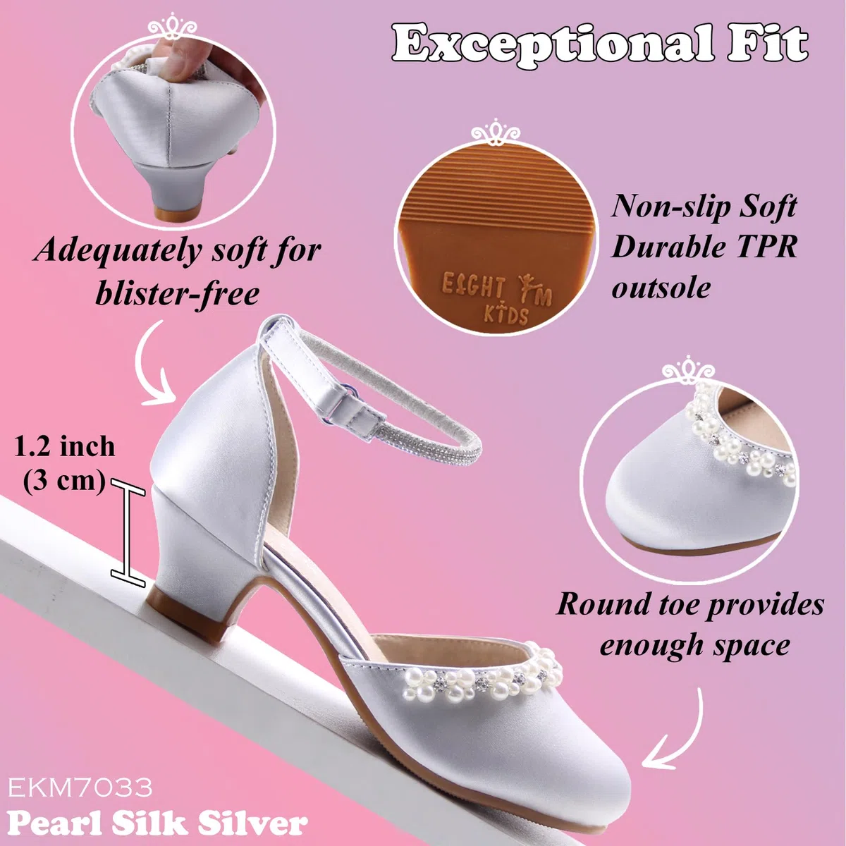 EIGHT KM - Mädchen High Heel Kleid Schuhe - Glattes Seidenperle - Prinzessin Hochzeit Schuhe Party Pumps