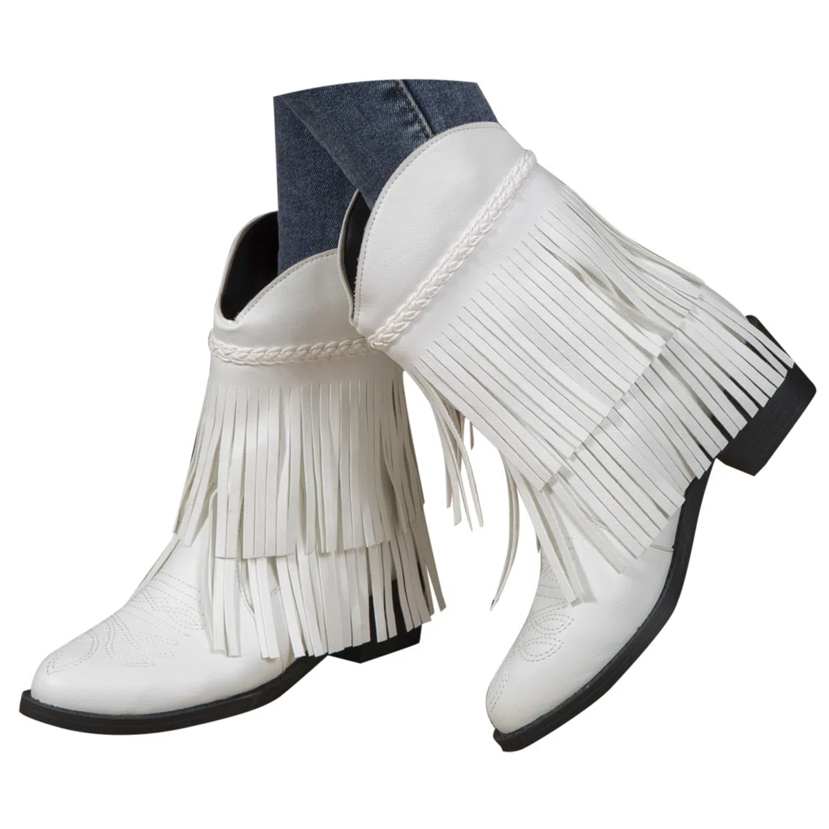 Cowboystiefel aus Leder für Damen mit Quasten, Cowboystiefel mit Fransen, Westernreitstiefel, breite Wadenschuhe, Cowgirl-Schuh, breite Breite, Vintage-Schuhe, bestickt, kurze Stiefel