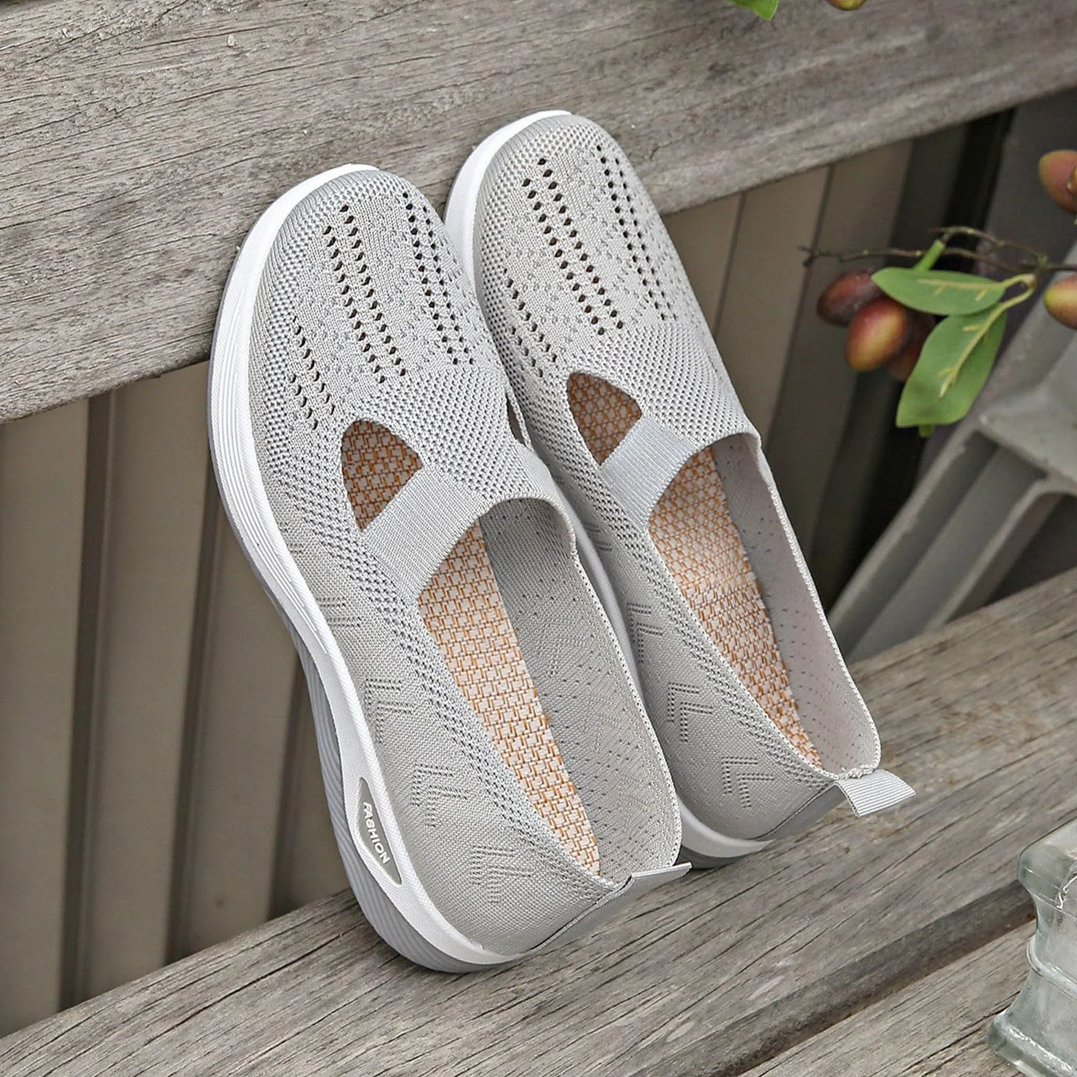 Orthopädische Schuhe Damen Slip on Sneaker Frauen Gewebt Atmungsaktiv Turnschuhe Leicht Laufschuhe Sportschuhe Bequeme Schlupfschuhe Walkingschuhe Arch Support Schuhe