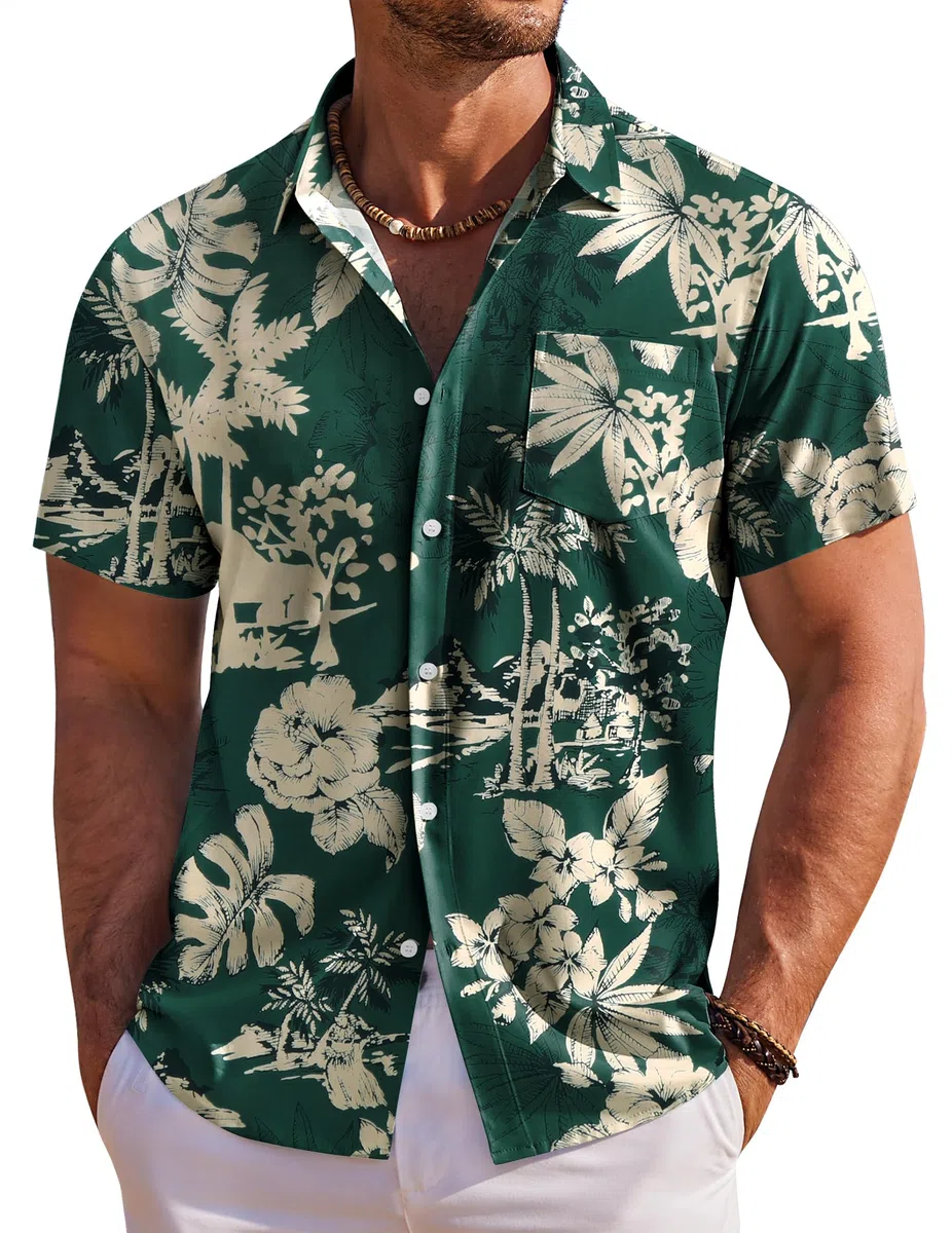 COOFANDY Hawaii Hemd Männer Kurzarm Sommerhemd Hawaiihemd Herren Urlaubshemd Blumen Strand Hemd Regular Fit