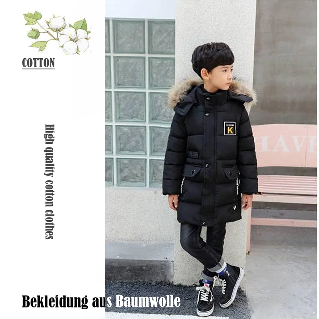 linboo Winterjacke Jungen Kinder Jacke mit Abnehmbare Fellkapuze Dicke Steppjacke Gefüttert Warme Parka Outdoor Winddicht Wintermantel