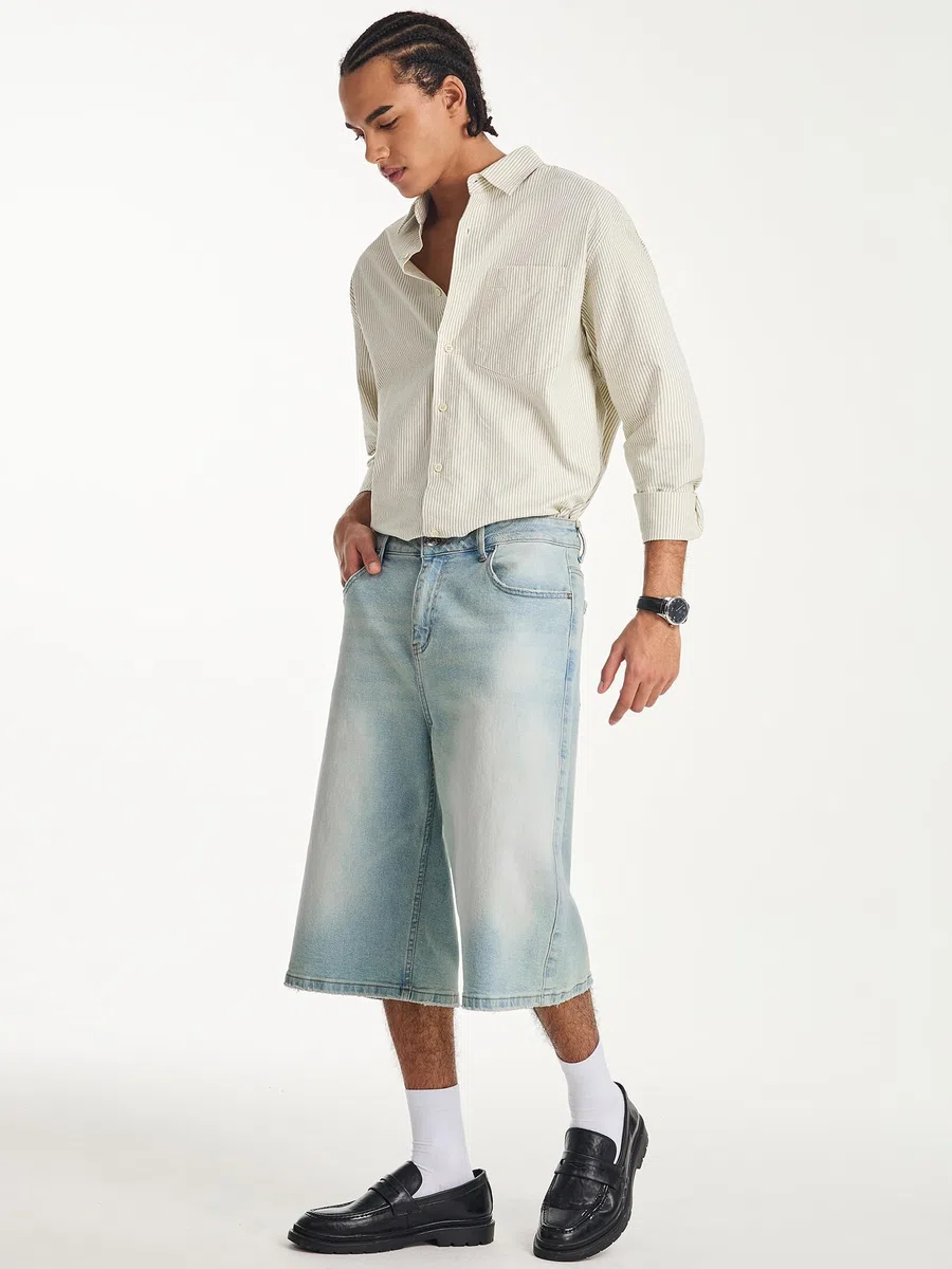 JMIERR Jeans Shorts Herren 3/4 Baggy Kurze Hosen Sommer Casual Weite Bermuda Kurze Jeans Herren Stretch Y2K Streetwear Denim Shorts Loose Fit Freizeithosen