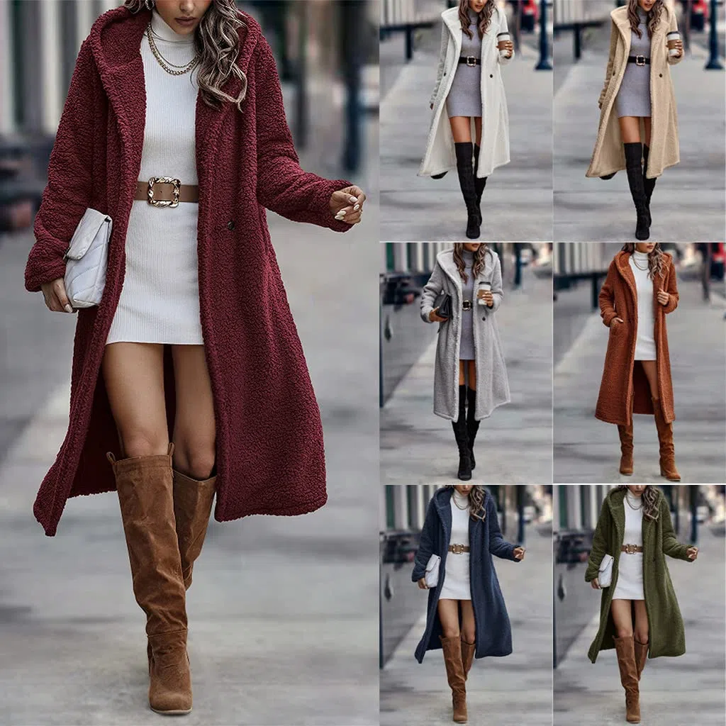Mantel Damen Lang Winter Jacke Sherpa Plüschmantel Kapuzenmantel Fleecejacke Chic Elegant Langarm mit Kapuzen Jacken Teddy Wollmantel Pullover Coat Outwear