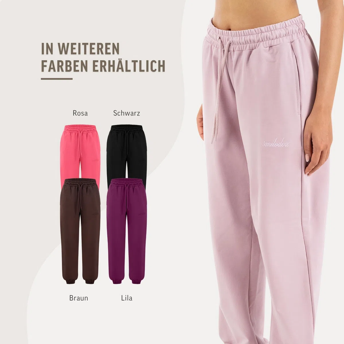 SMILODOX Jogginghose Damen Elura, Tapered Fit Trainingshose, Sweatpants mit elastischem Bund, Tunnelzug und Kordelzug, Elastische Beinabschlüsse Logo-Stitching Clean Fit, Gym & Homewear