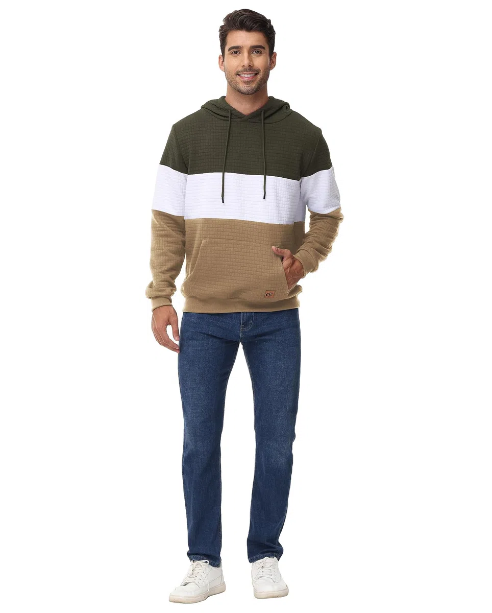 YuKaiChen Herren Pullover Herren Patchwork Hoodie Langarm Jacquard Kaputzenpullover Farbblock Sweatshirt mit Taschen