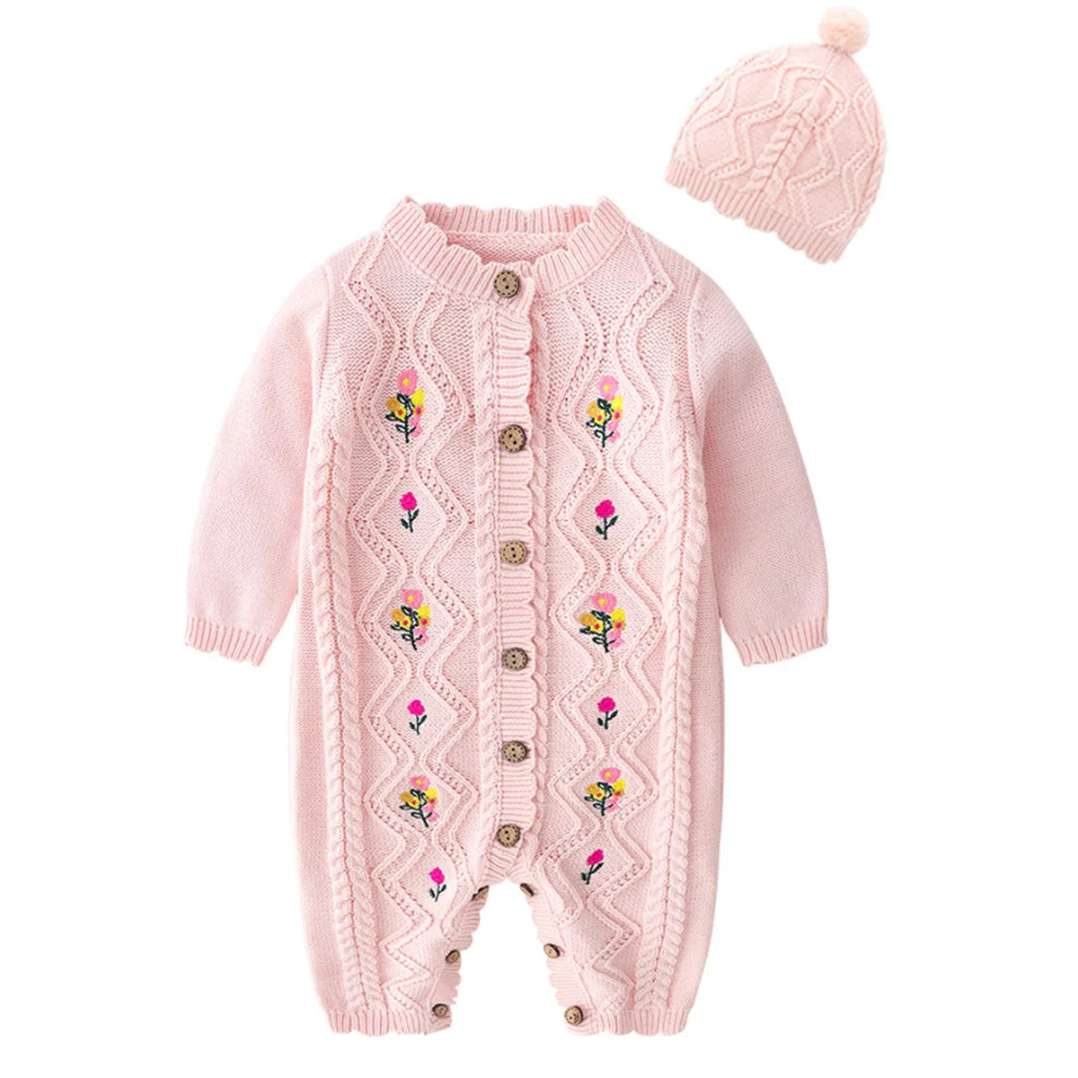 amropi Gestrickte Strampler Baby Mädchen Spieler und Mütze Strickanzug Schneeanzug Overalls für 3-24 Monate