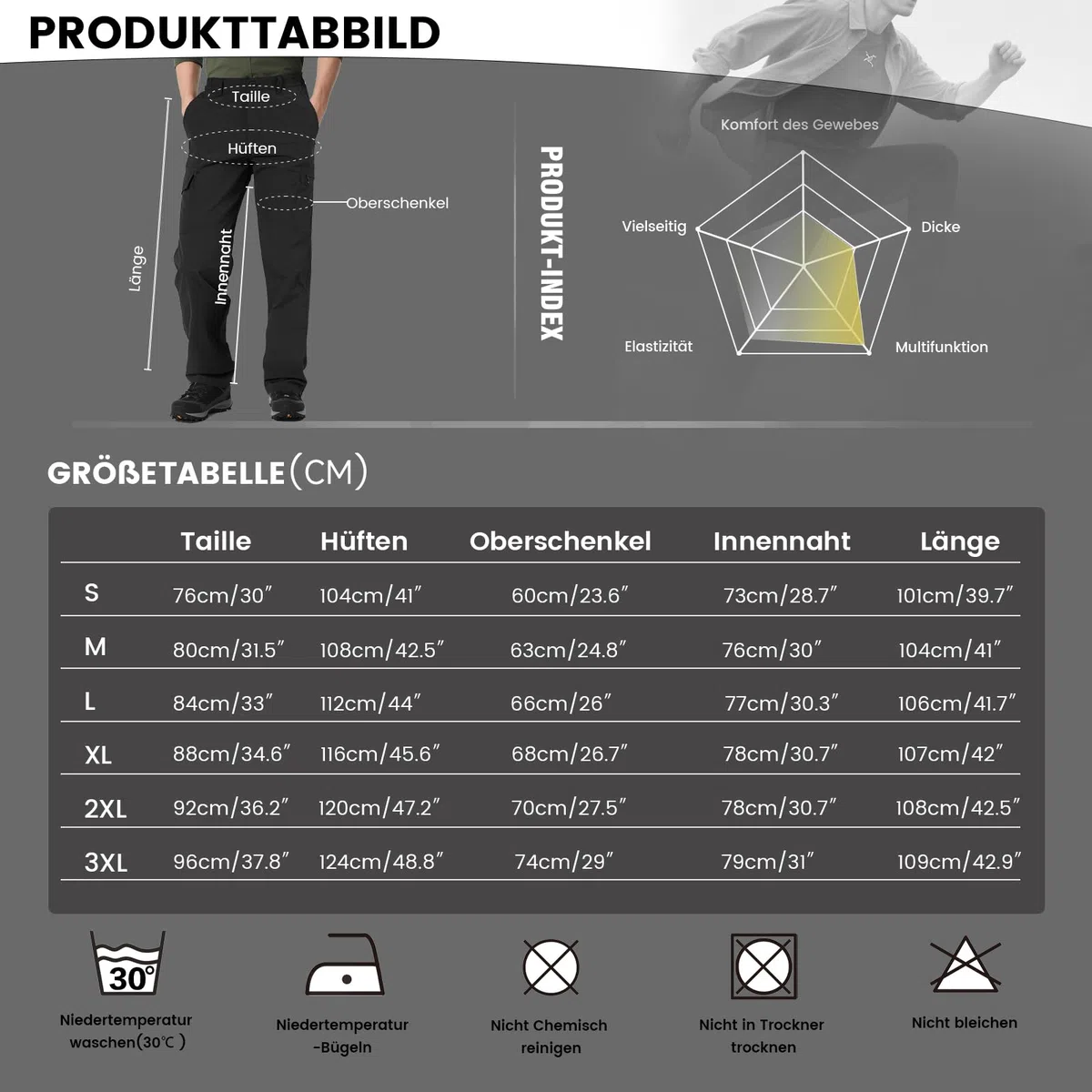 Aimato Wanderhose Herren wasserabweisend, Cargohose mit 6 Multifunktionstaschen, Teilweise Elastische Taille Outdoorhose, Arbeitshose für Trekking, Wandern, Camping, Reisen