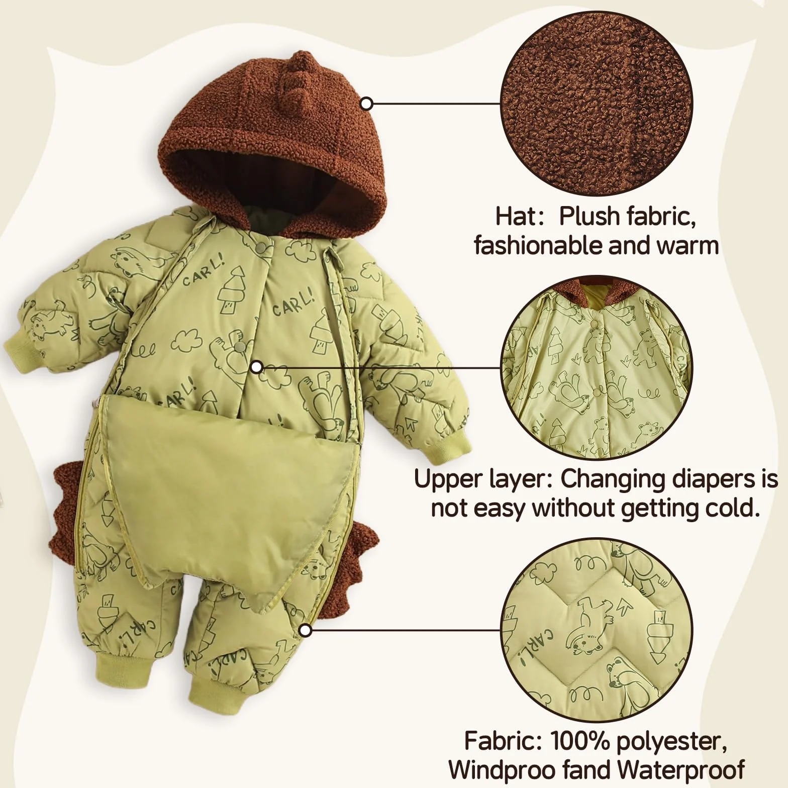 WYTbaby Baby Schneeanzug Winter Overall Mit Kapuze Dick Warm Strampler für Kleinkind Jungen Und Mädchen 6-24 Monate