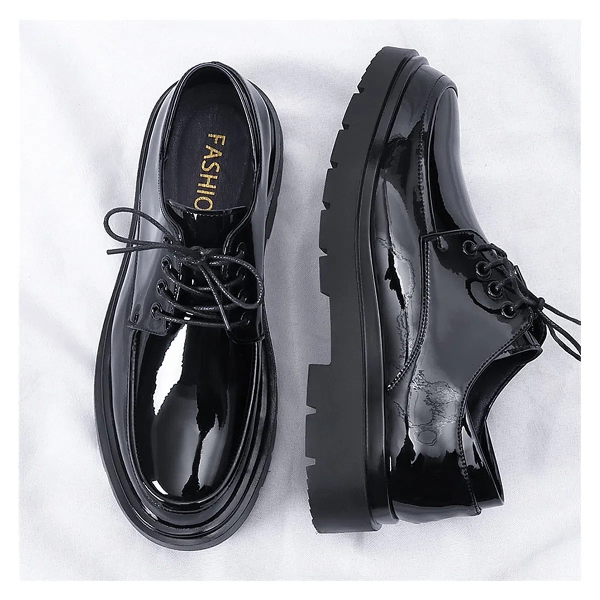 LAZIRO Business Formelle Lederschuhe Herren Glänzende Lederschuhe Im Britischen Stil Mit Dicken Sohlen Beiläufige Trendige Schuhe (Color : Noir, Size : 43 EU)