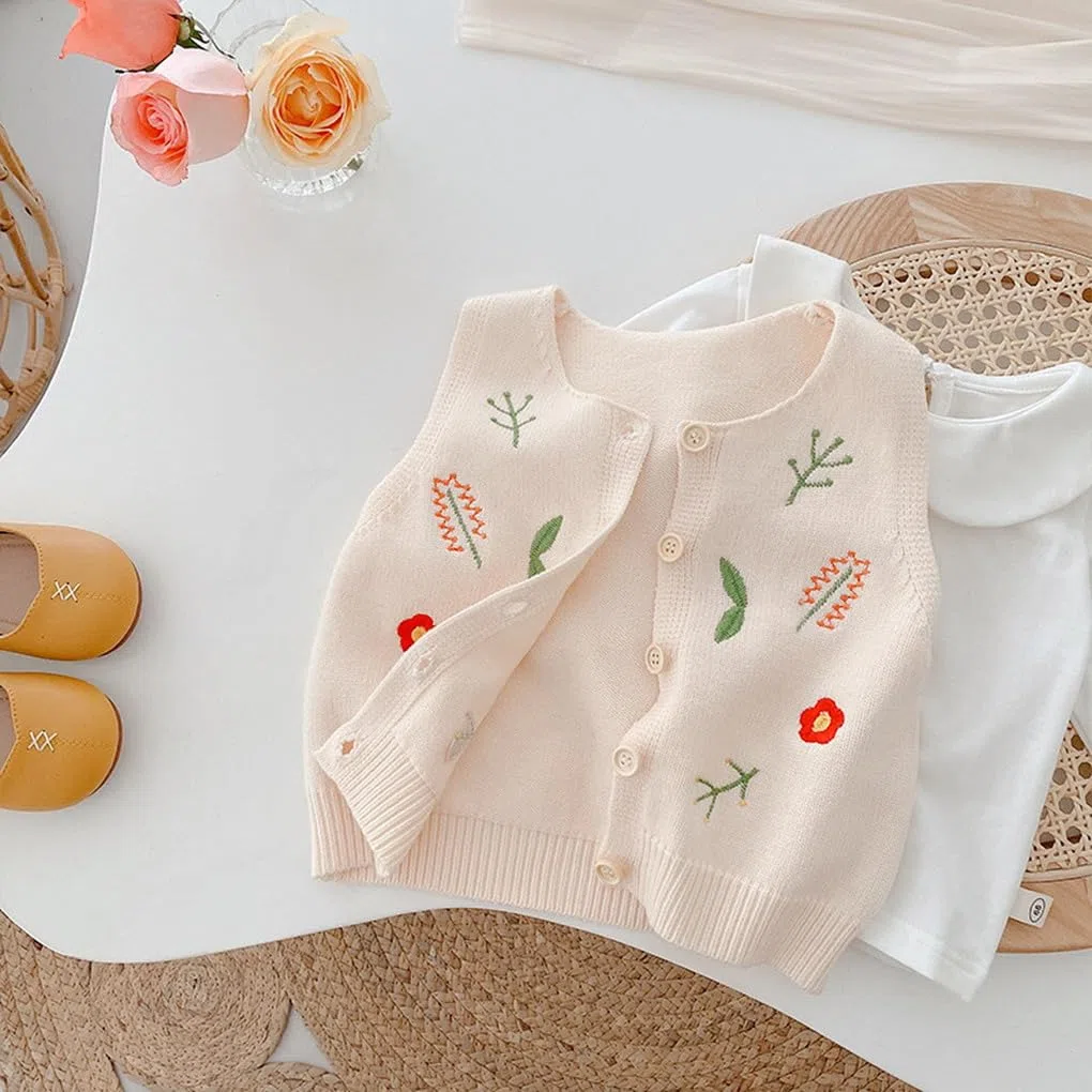 3 Monate-6Jahre Baby Mädchen Ärmellose Weste Strickjacke 68/74/80/86/92 weich Ärmellose Pullunder Strickweste mit Knopfverschluss Frühling Herbst 98/104/116/120