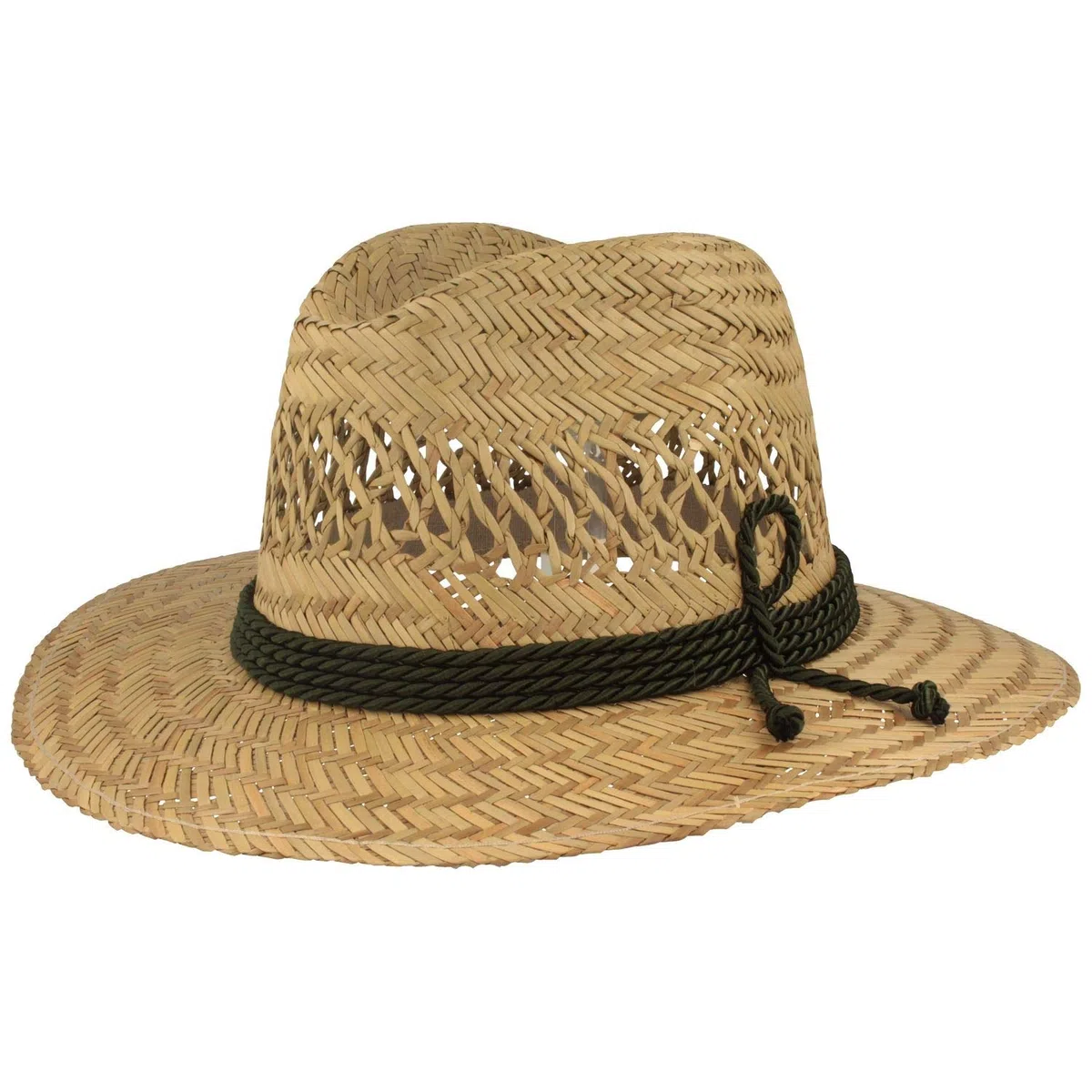 Breiter Strohhut | Sommerhut | Sonnenhut – aus 100% Stroh mit grüner Seidengarnitur & Luftlöcher – Traveller – auch in XXL erhältlich
