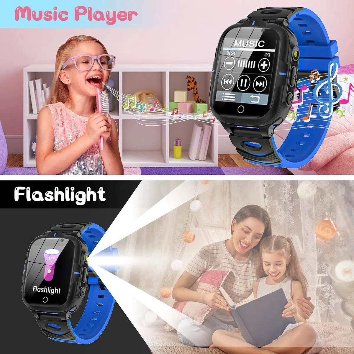 Smartwatch für Kinder Mit Telefon, SOS, 24 Spiele, MP3 Musik, Wecker, Recorder - Geschenk für Jungen und Mädchen (1 GB Micro-SD-Karte Enthalten)
