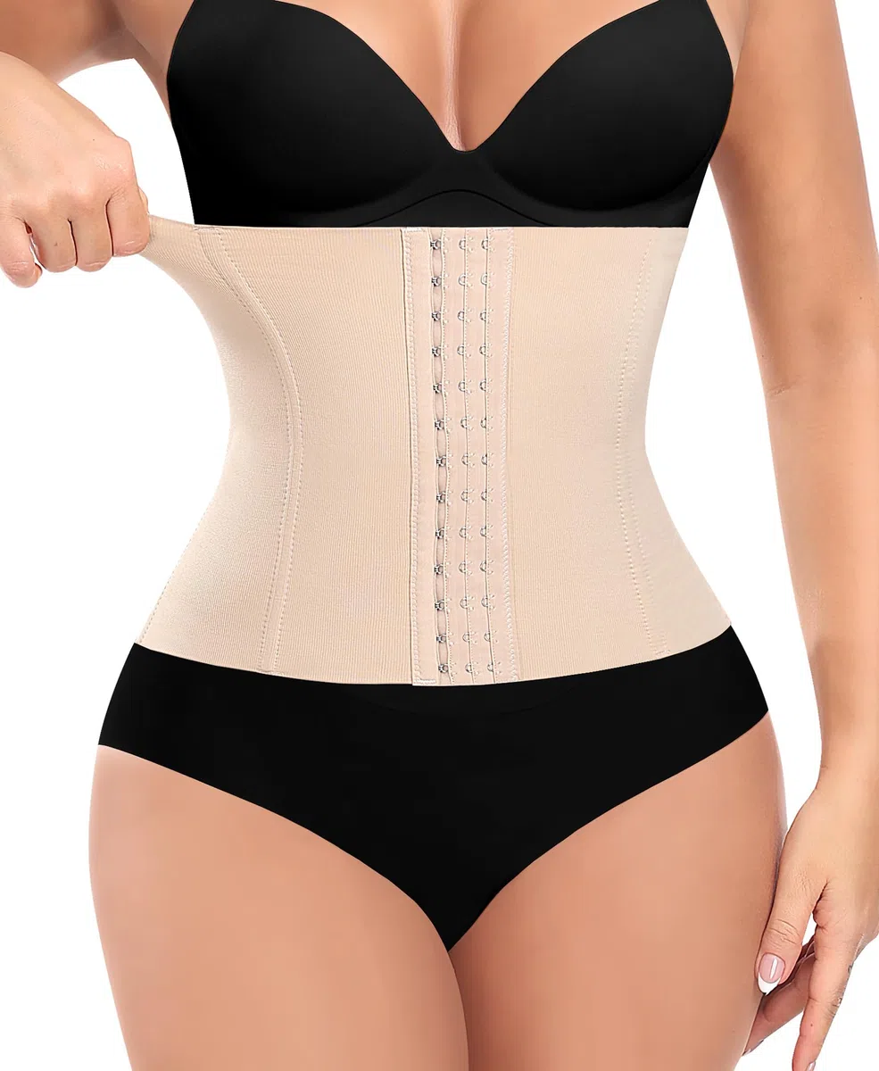 Waist Trainer Damen Korsett Bauchweg Mieder Corset Shapewear Corsage mit 3 Reihen Haken Korsage mit 7 Stahlknochen Taillentrainer
