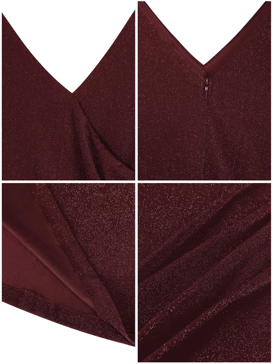 Missufe Damen Elegant Wickelkleid Abendkleid Cocktailkleid Ballkleid Maxikleid Lang Hochzeit Festlich V-Ausschnitt Kleider mit Schlitz