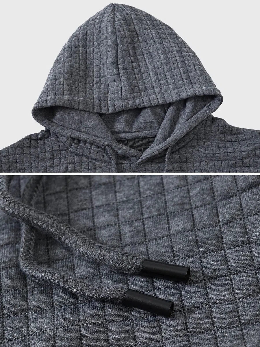 YuKaiChen Herren Kapuzenpullover Casual Langarm Karierten Kordelzug Jacquard Hooded Sweat mit Fleece Innenseite