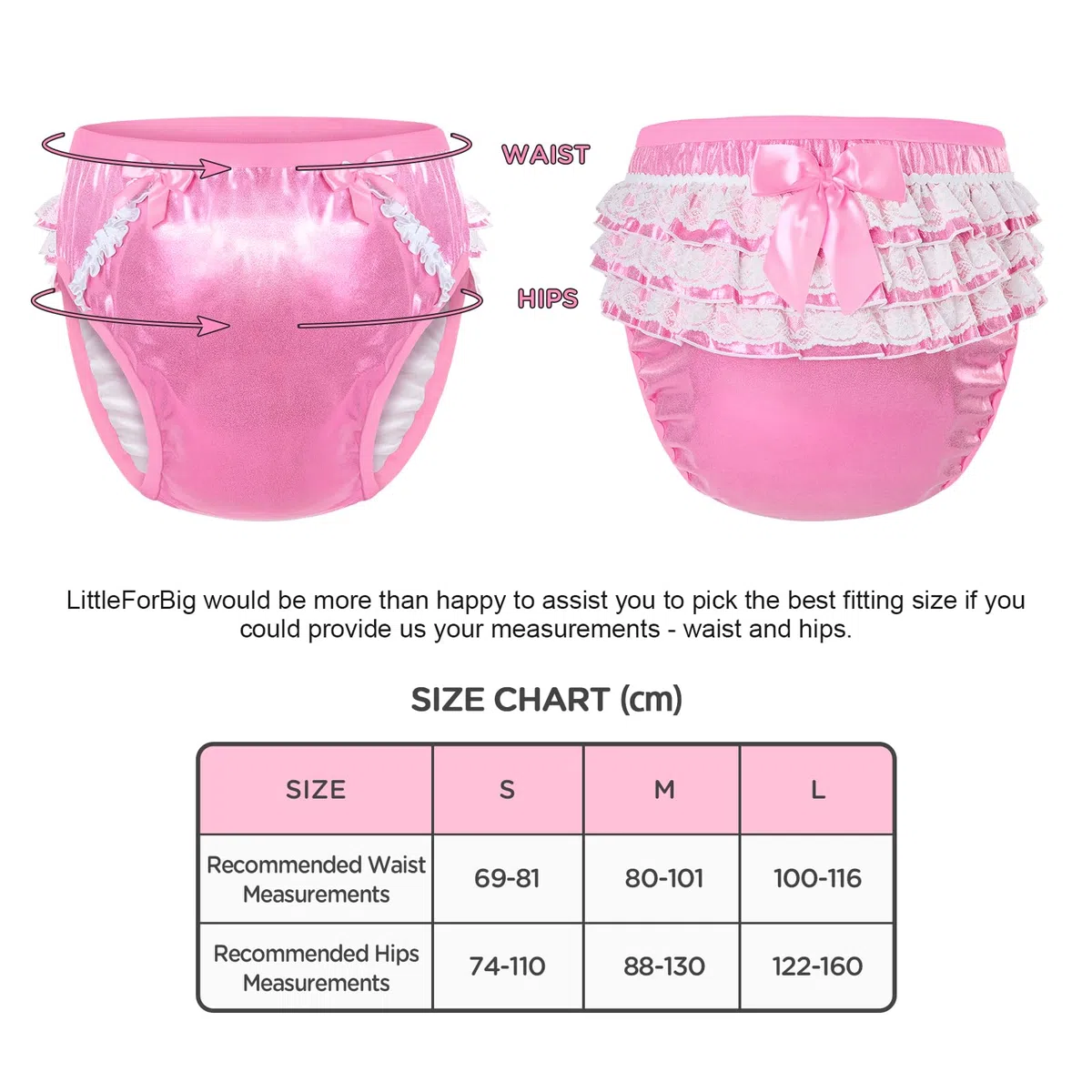 LittleForBig Weiche Unterwäsche Bequeme Waschbare Wiederverwendbare Gerüschte Spitzenschleife Pretty in Magenta/Schwarz/Rosa Glitzernd Trainingshosen für Erwachsene